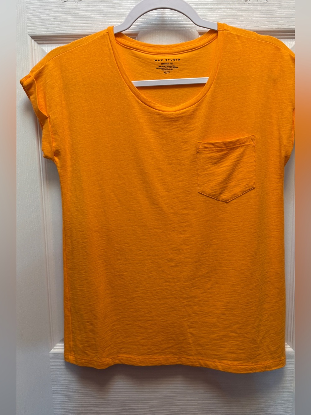 Max Studio Bright Orange Short Sleeve Pocket Tee